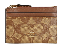Coach Zipped Card Holder, Canvas/Leather, Brown, MIV, 3*